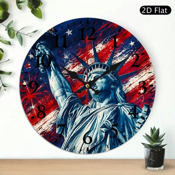BCIIG Wall Clock Battery Operated, Liberty Firework Flag Print, Battery Operated (Not Include AA Batteries Not Included), Lobby Corridor Dining Room Bedroom Office Classroom