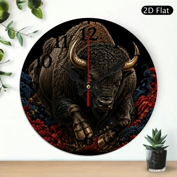 BCIIG Wall Clock Battery Operated, Smoky Bison Design Print, Wall hanging decor, Lobby Corridor Dining Room Bedroom Office Classroom