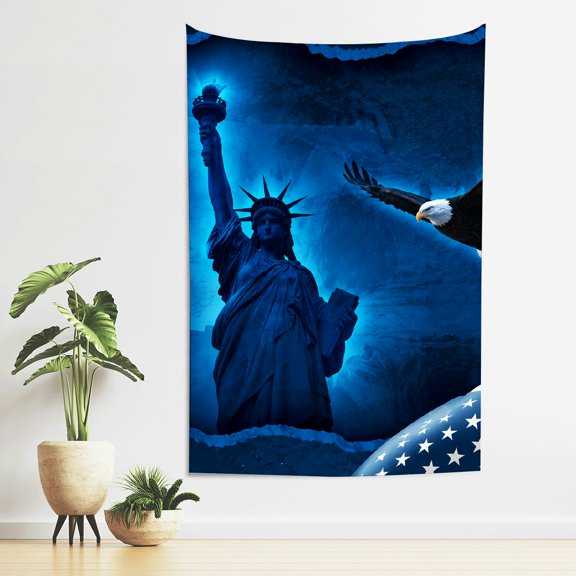 BCIIG Wall Hanging Tapestie Vertical Print Wall For Bedroom Dorm Living Room, Liberty Eagle Map Flag Print Aesthetic Home Decor For Adults Family, Wall Hanging