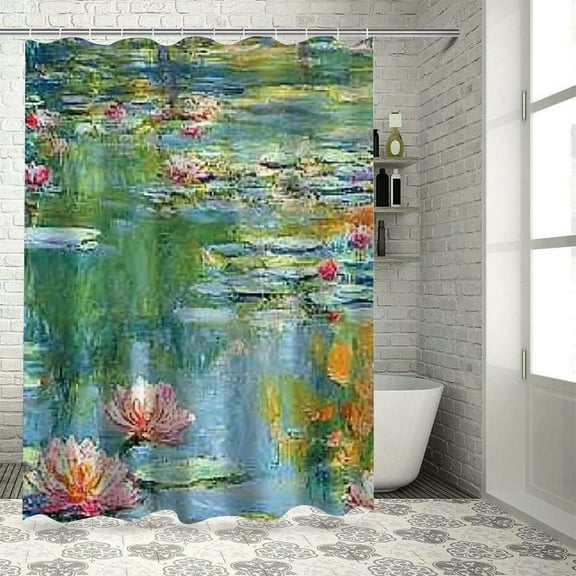 BCIIG Water Lilies Home Bathtubs Bathroom Curtain Decoration Polyester Shower Curtain Set with Hooks 36"x72