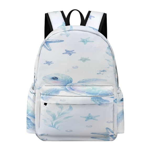 BCIIG Watercolor Cute Baby Sea Turtle Starfish Seahorse Seashell Seaweed Underwater Seamless Pattern Printed Oxford Backpack, Large Capacity Laptop Backpack, Water Resistant, Travel Daypack for Coll