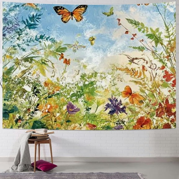 BCIIG Watercolor Floral Border Herbs and Wild Grass Flowers Botanical Engraving Style Wall Hanging Tapestry for Bedroom Living Room Dorm 50x40inch