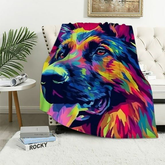 BCIIG Watercolor German Shepherd Blanket - Soft Cozy Lightweight Dog Flannel Throw Blanket for Adults Kids, Warm Fuzzy Blankets for Couch, Bed, Travel, Outdoor Use, Home Decor 40x50in