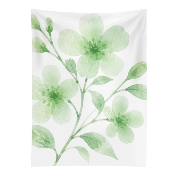 BCIIG Watercolor Light Green Blossom Branch With Buds And Leaves On White Background Tapestry in Green Fields, Polyester Printed Wall Hanging, Suitable for Bedroom, Dormitory and Living Room, Aesthet