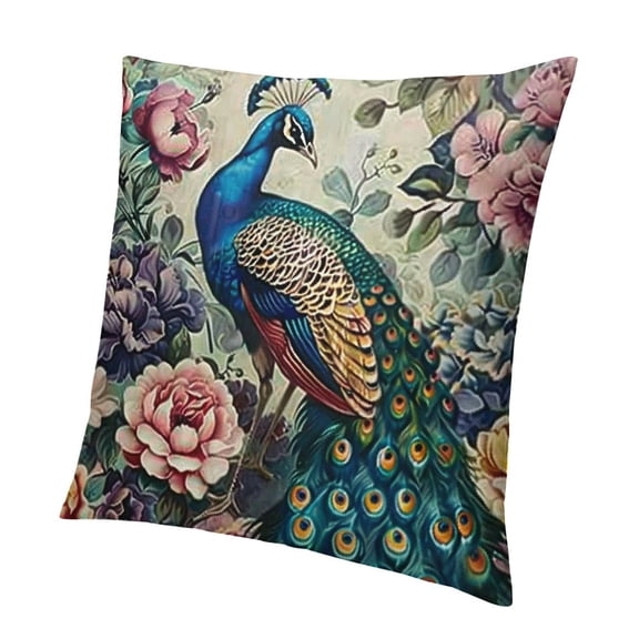 BCIIG Watercolor Peacock Vintage Background Decorative Throw Pillow Covers Square Pillowcase Protectors Cushion Cover for Home Sofa Couch Chair Back Seat 18x18in