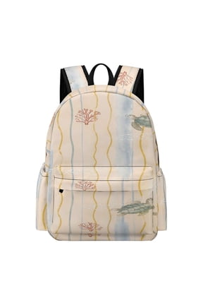 Watercolor Striped Underwater Sea Turtle Coral Seashell Nautical Seamless Pattern Printed Oxford Backpack, Large Capacity Laptop Backpack, Water Resistant, Travel Daypack for College Work Comm