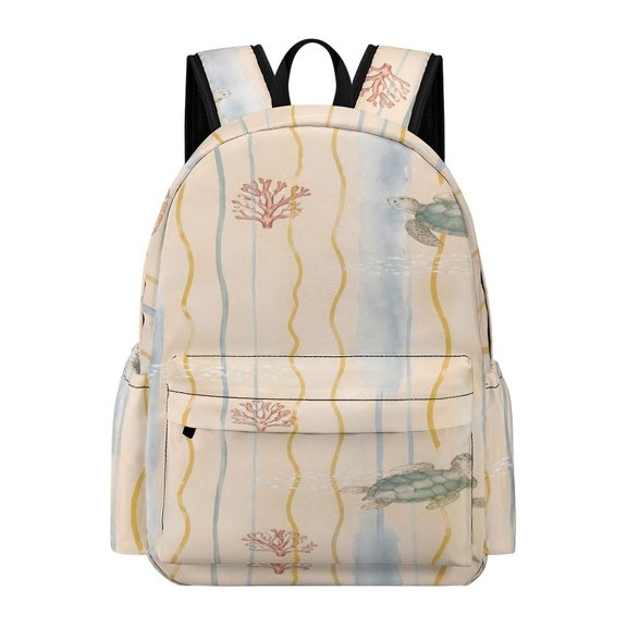 BCIIG Watercolor Striped Underwater Sea Turtle Coral Seashell Nautical Seamless Pattern Printed Oxford Backpack, Large Capacity Laptop Backpack, Water Resistant, Travel Daypack for College Work Comm