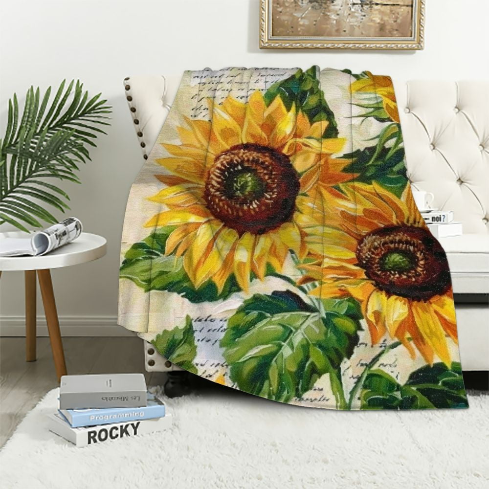 BCIIG Watercolor Sunflowers Throw Blanket Vintage Style Floral Print