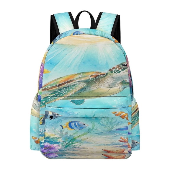 BCIIG Watercolor Underwater Sea Turtle Coral Reef Tropical Fish Hibiscus Seamless Pattern Printed Oxford Backpack, Large Capacity Laptop Backpack, Water Resistant, Travel Daypack for College Work Co
