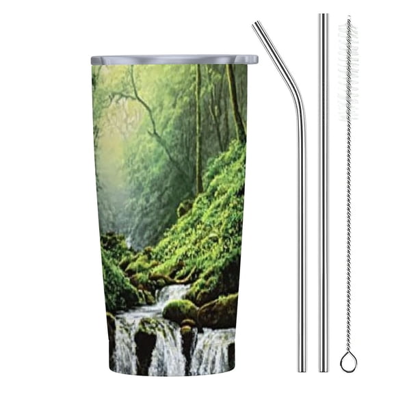 BCIIG Waterfall 20oz Stainless Steel Car Tumbler with Straw, Push-pull Cup Lid, Lady Gifts 20oz