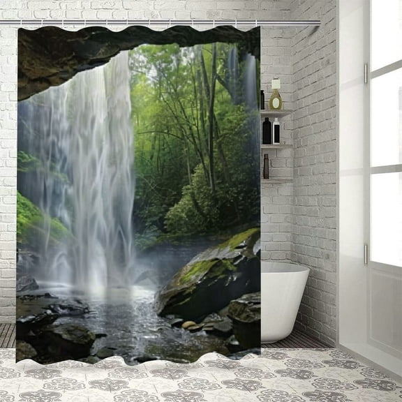 BCIIG Waterfall Cave Man Bathroom Decor Set - Colorful Luxurious Polyester Fabric Shower Curtain with Hooks for Chic Modern Bathroom Decoration 60"x72