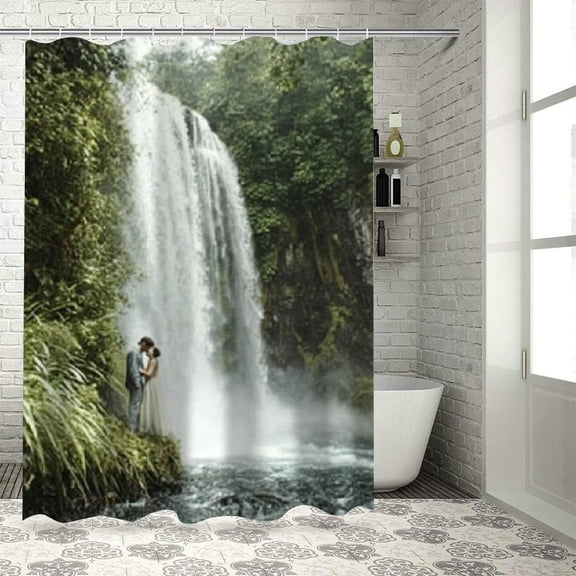 BCIIG Waterfall Forest Couple Shower Curtain for Bathroom Decoration with Hooks 100% Polyester Fabric 36"x72