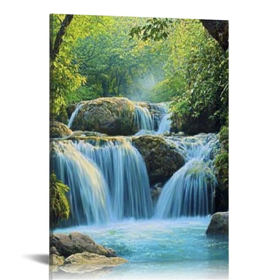 BCIIG Waterfall Forest Rocks Canvas Wall Art Home Decor 24x36 16x20 in