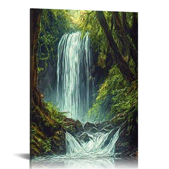 BCIIG Waterfall Forest Stream Canvas Wall Art Home Decor 24x36 12x16 in