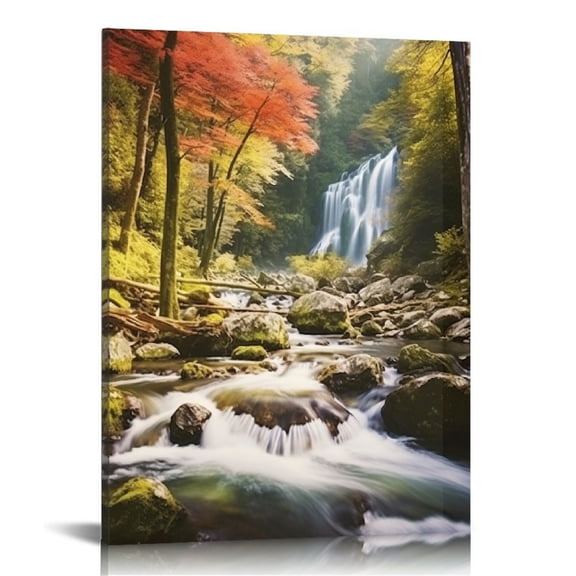 BCIIG Waterfall Forest Stream Fine Art Aesthetic Poster & Print Wall Painting for Home Office Decor 12x16 in