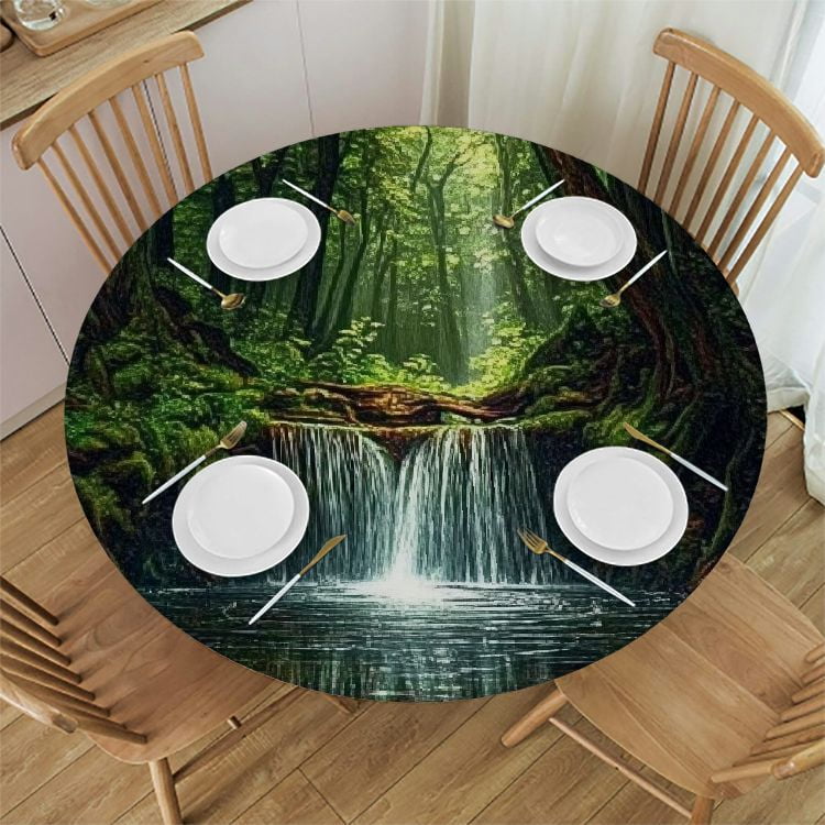 BCIIG Waterfall Forest Stream Round Tablecloth Stain-Resistant Washable ...