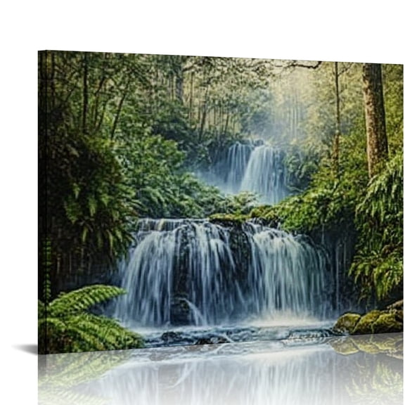 BCIIG Waterfall Forest Stream Wall Decor Canvas Art Print for Living Room Bedroom Home Office Aesthetic Decoration, Quality Material, Wonderful Gift 16x12in