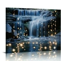 BCIIG Waterfall Lights Stream Canvas Print Wall Art Home Decor 20x16in