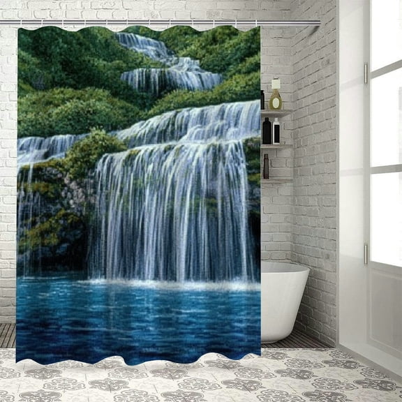 BCIIG Waterfall Lush Green Shower Curtain for Bathroom 100% Polyester Washable with Hooks 36"x72