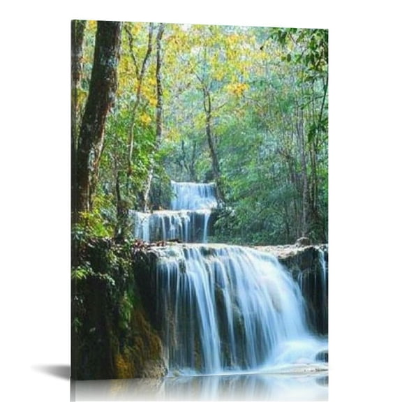 BCIIG Waterfall Rocks Forest Canvas Print Wall Art Home Decor 12x16 in