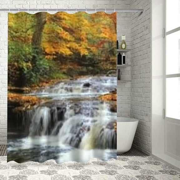 BCIIG Waterfall Stream Fall Foliage Shower Curtain Set with Hooks 100% Polyester Home Bathroom Decoration 69"x72