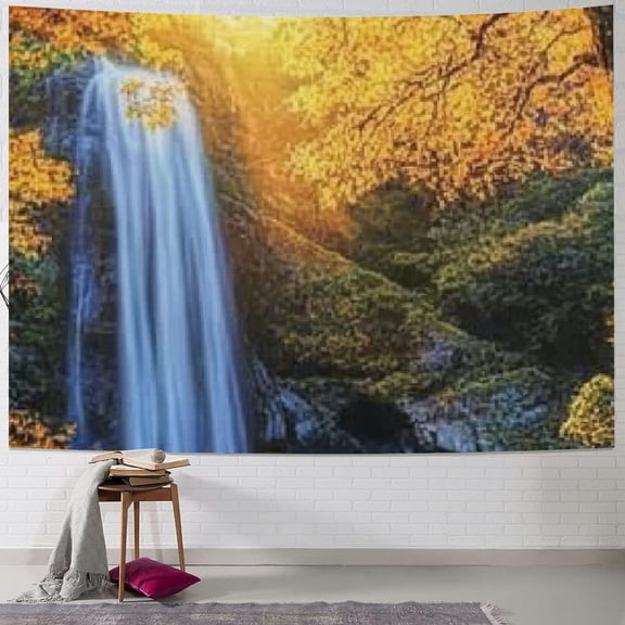 BCIIG Waterfall Tapestry Forest Nature Landscape Tree Mountain Sunset Tapestry Wall Hanging Nature Landscape Sunrise Bedroom Living Room Home Decoration Tapestry 40x30inch