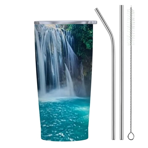 BCIIG Waterfall Trees Blue Pool 20oz Car Tumbler with Straw 304 Stainless Steel Easy to Use Reusable 20oz