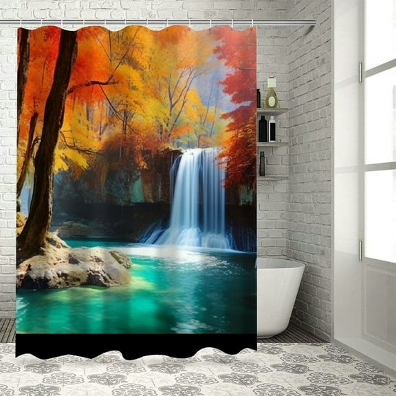 BCIIG Waterfall Trees Fall Colors Bathroom Decor Set with Hooks, Colorful Luxurious Graphic Print Polyester  Shower Curtain Set, 100% Polyester  Shower Curtain for Bathroom Decoration