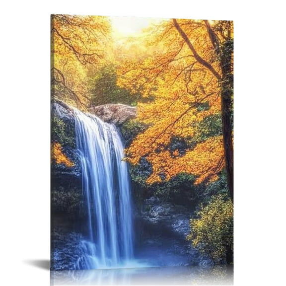 BCIIG Waterfall Trees Rocks Canvas Print Wall Art Home Decor 16x20 in