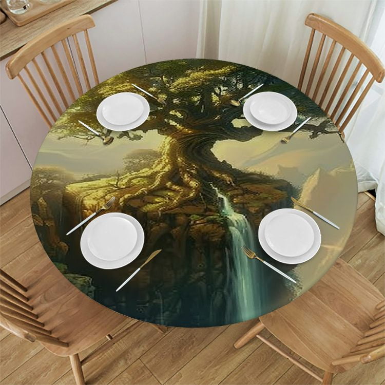 BCIIG Waterfall Trees Sky Round Tablecloth 100% Polyester Stain ...