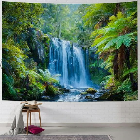 BCIIG Waterfall Tropical Forest Impressionist Tapestry Wall Hanging 40x30inch