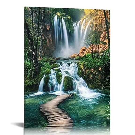 BCIIG Waterfall Woods Wall Art Canvas Home Office Decor 24x36 12x16 in