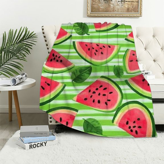 BCIIG for Watermelon Blanket, Watermelon Throw Blanket Gifts for Fruit Lovers, Soft Lightweight Watermelon Flower Flannel Blanket, Cozy Fleece Bedding Blanket for Kids Girl, Couch 50x60in