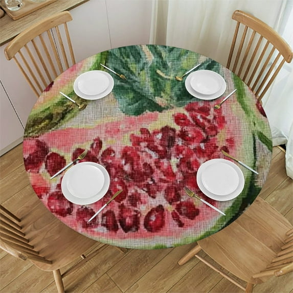 BCIIG Watermelon Pomegranates Summer Round Tablecloth 100% Polyester Stain-Resistant Washable for Home Kitchen Parties Weddings Picnics 38"-42