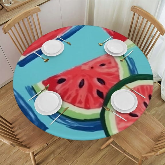 BCIIG Watermelon Round Tablecloth Stain Resistant Washable Indoor Outdoor Table Cover for Kitchen Dining Wedding Parties Waterproof Polyester Fabric 46"-50