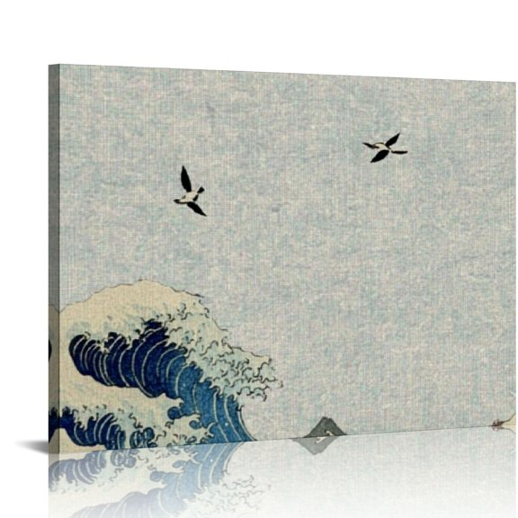 BCIIG Wave Birds Ukiyo-e Art Modern Canvas Prints for Living Room Bedroom Office Wall Decor 16x12in