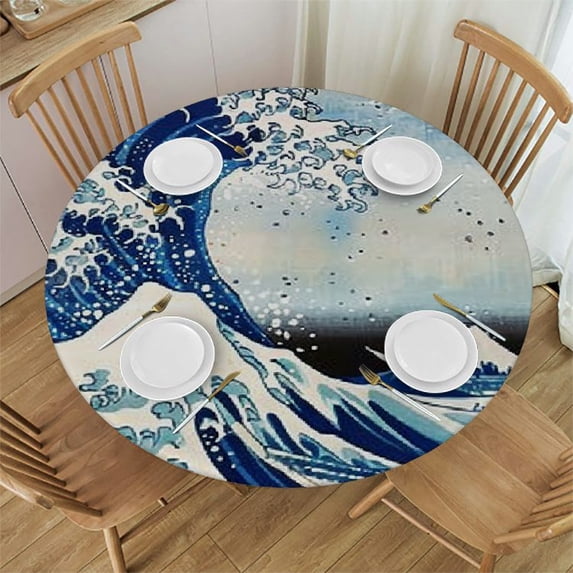 BCIIG Wave Ocean Sky Round Table Cover Stain Resistant Washable Indoor Outdoor Tablecloth Kitchen Dining Wedding Parties Full Width Single-Sided Printing 100% Polyester Fiber 31-35