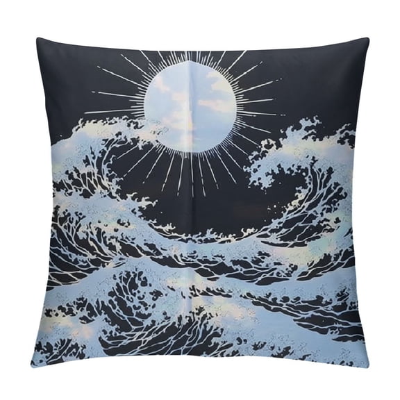 BCIIG Wave Sun Ocean Graphic Decorative Cushion Cover for Home Couch Living Room Sofa - Short Plush Home Furnishing 18x18in