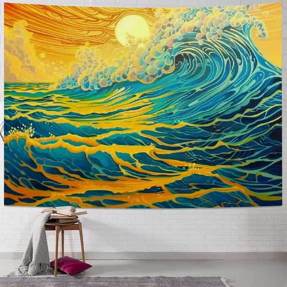 BCIIG Wave Sun Ocean Tapestry Wall Hanging Unique Style Graphic Tapestries Home Decor Art Living Room Bedroom Apartment Farmhouse Dorm 50x40inch