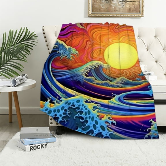 BCIIG Wave Sun Sky Warm Lightweight Blanket Soft Fleece Blankets All Seasons Flannel Material for Living Rooms Sofa Decor Cow Gifts 40x50in