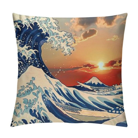 BCIIG Waves Sun Sky Graphic Decorative Pillow Cover for Home Couch Living Room Sofa Bed - Short Plush Cushion Throw Pillow Cover 1PC 18x18in