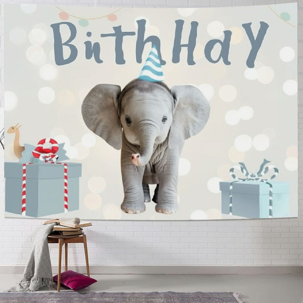BCIIG Baby Boy Tapestries Blue Elephant Stars Gifts Gender Reveal Wall Hanging Polyester