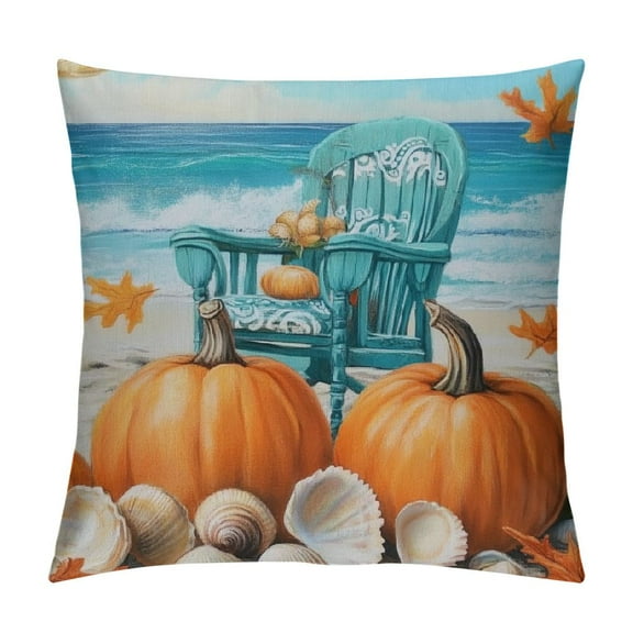 BCIIG Welcome Pumpkin Fall Beach Decorative Throw Pillow Covers Autumn Blue Ocean Sea Starfish Nautical Coconut Tree Pillow Cases Cushion Cover for Outdoor Indoor 18x18in