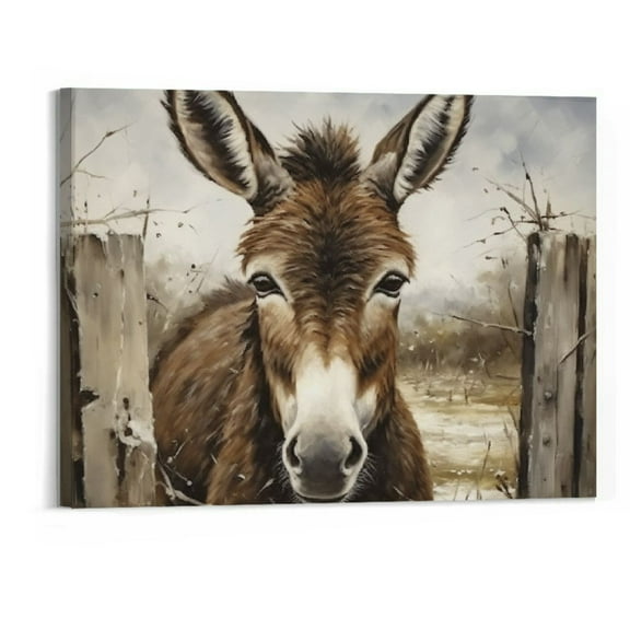 BCIIG Western Donkey Canvas Wall Art Funny Farmhouse Animal Donkey Wall Art for Living Room Rustic Wood Boards Framed Wall Art Ready to Hang for Bathroom Bedroom Wall Decor Painting, 20x16ins