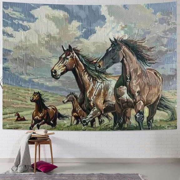 BCIIG Western Galloping Horse Woven Tapestry Throw Blanket Wall Hanging Art Handicrafts Jacquard Multipurpose Soft Travel Mat Outdoor with Fringe Tassels