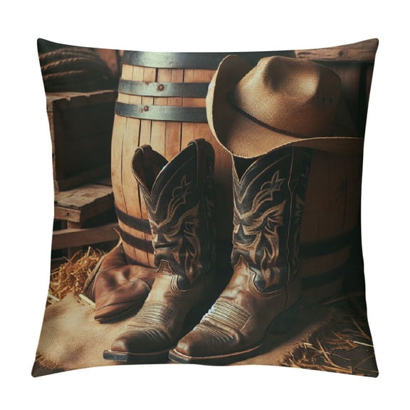 BCIIG  Western Throw Pillow Cushion Cover, American West Rodeo Elements with Antique Supplies Retro Artwork Photo, Decorative Square Accent Pillow Case,