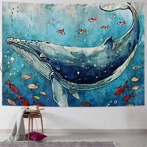 BCIIG Whale Fish Sea Tapestry Wall Hanging Unique Style Graphic Tapestries Home Wall Decor Art for Living Room Bedroom Apartment Farmhouse Dorm 50x40inch