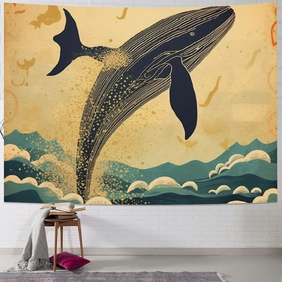 BCIIG Whale Ocean Sky Tapestry Wall Hanging Unique Style Graphic Tapestries Home Wall Decor Art for Living Room Bedroom Apartment Farmhouse Dorm 50x40inch