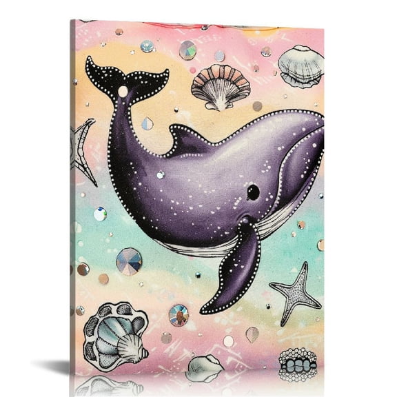 BCIIG Whale Sea Shells Diamond Fine Art Aesthetic Poster & Print Wall Painting for Home Office Decor 12x16 in