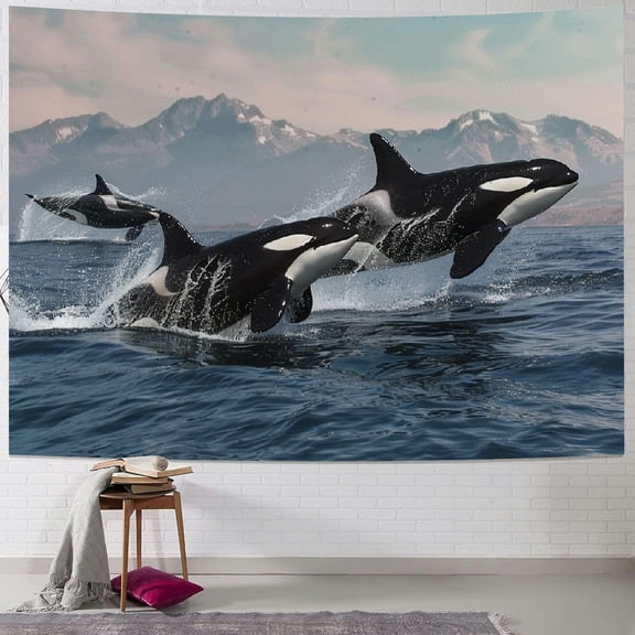 BCIIG  Whale Seattle Wall Tapestry, Orca Whales Seattle Washington Wall Hanging Large Tapestry Decorations Tablecloth Bedroom Living Room Dorm